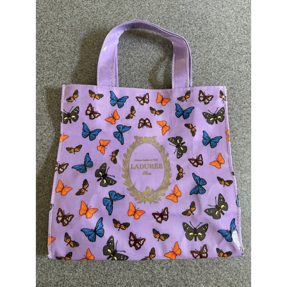 Laduree Paris Purple Butterfly PVC Coated Cotton Mini Tote Bag 10x10 Rare